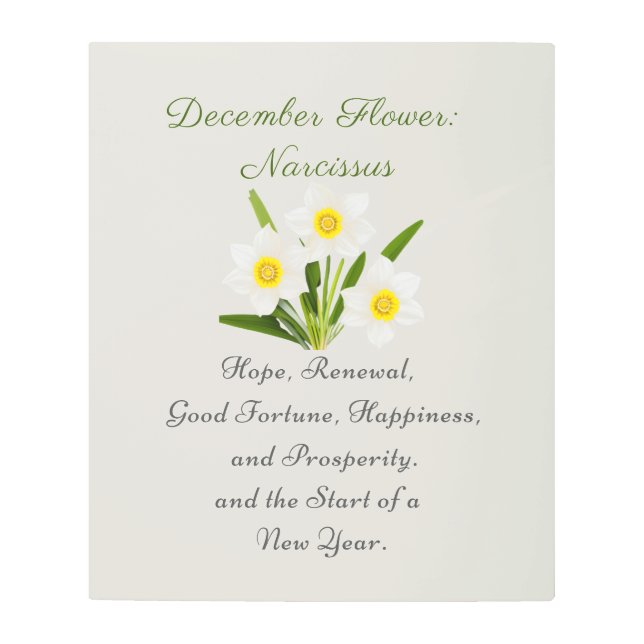Impresión En Metal Nacimiento Diciembre Mes Flor Narcissus Elegante (Anverso)