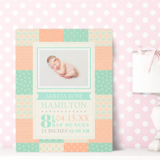 Impresión En Metal Nacimiento Estadísticas Foto Bebé