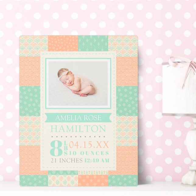 Impresión En Metal Nacimiento Estadísticas Foto Bebé (Birth Stats Photo Baby Metal Print)