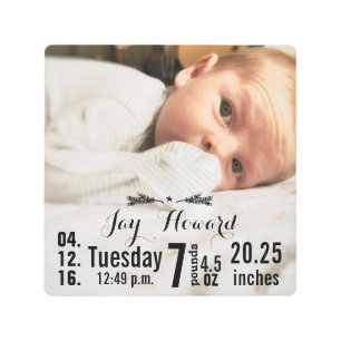 Impresión En Metal Nacimiento Estadísticas Nacimiento Foto de niño be