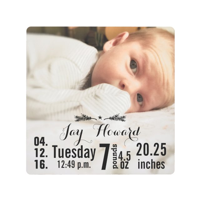 Impresión En Metal Nacimiento Estadísticas Nacimiento Foto de niño be (Anverso)