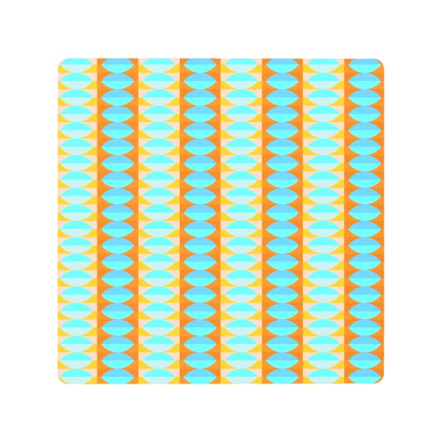 Impresión En Metal Naranja azul turquesa colorido patrón amarillo (Anverso)