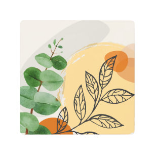 Impresión En Metal Naranja Botánico Boho Green