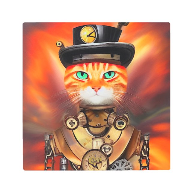 Impresión En Metal Naranja de Punk de vapor Tabby Cat (Anverso)