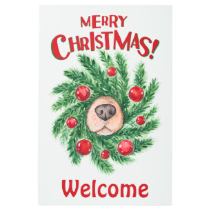 Impresión En Metal Nariz de perro Feliz Navidad Wreath