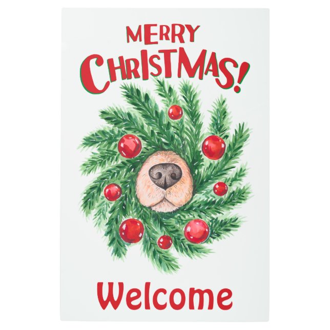 Impresión En Metal Nariz de perro Feliz Navidad Wreath (Anverso)