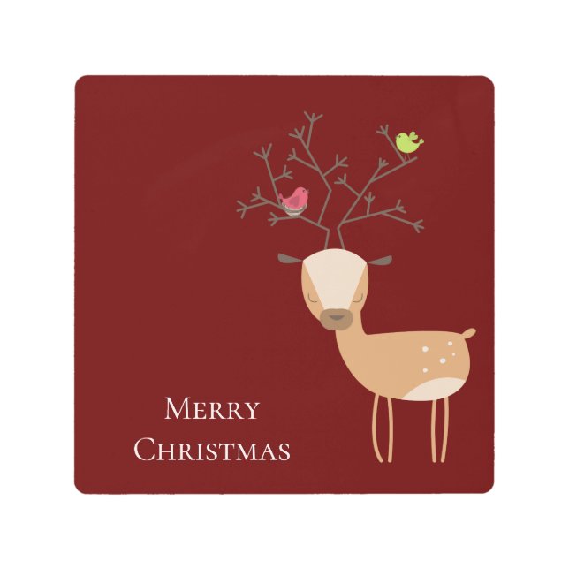 Impresión En Metal Navidades blancos ciervos con pájaros (Anverso)