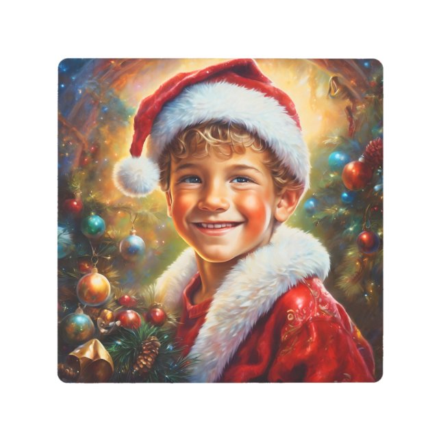 Impresión En Metal Navidades cómodos sonriendo niño Papá Noel (Anverso)