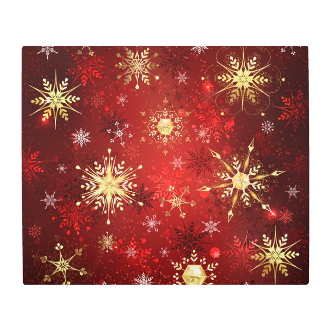 Impresión En Metal Navidades Copos de nieve dorados con fondo rojo (Anverso)