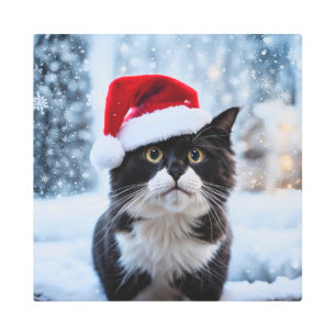 Impresión En Metal Navidades de gatos negros y blancos