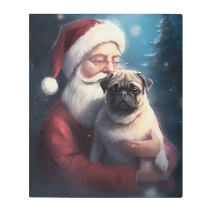 Impresión En Metal Navidades festivos de Pug con Santa Claus