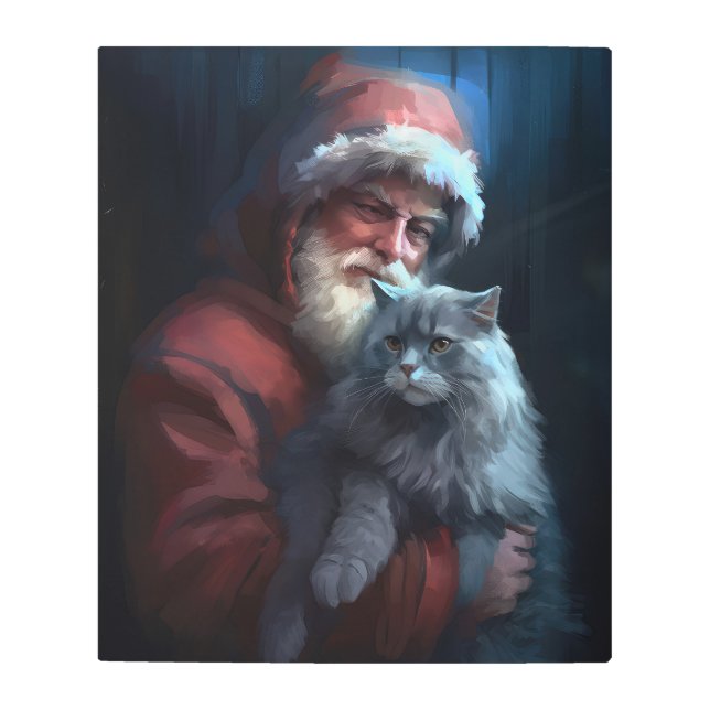 Impresión En Metal Navidades festivos del gato azul ruso Santa Claus (Anverso)