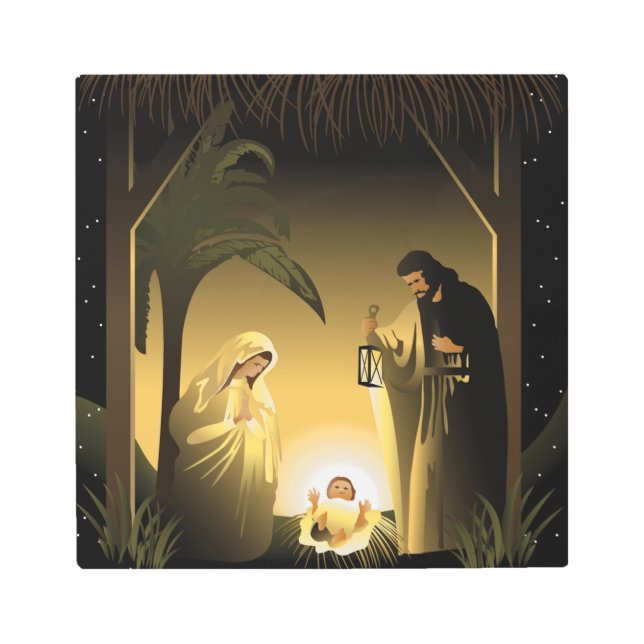 Impresión En Metal Navidades Natividad María, José y Niño Jesús (Anverso)