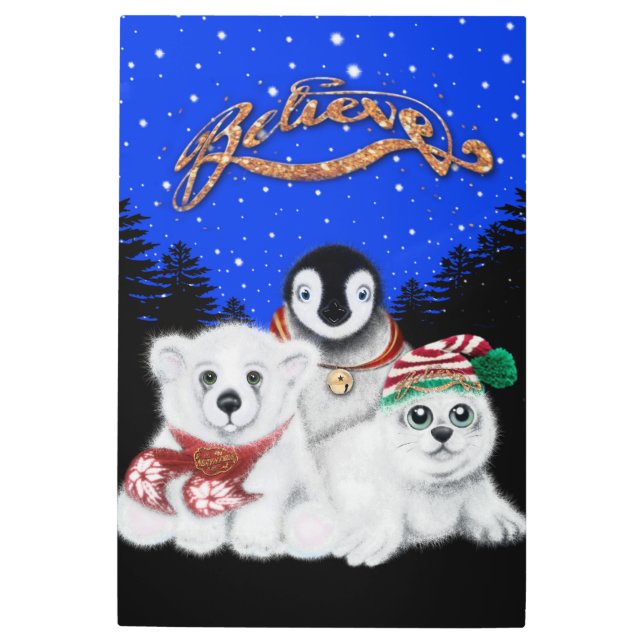 Impresión En Metal Navidades pingüino bebé oso polar cachorro (Anverso)