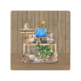 Impresión En Metal Navidades trabajando desde casa con mis gatos