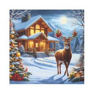 Impresión En Metal Navidades/Winter Deer Lodge