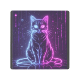Impresión En Metal **Neon Cat Design – Glowing Futuristic Feline Art*