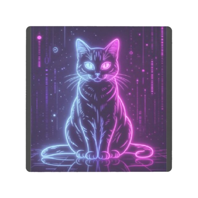 Impresión En Metal **Neon Cat Design – Glowing Futuristic Feline Art* (Anverso)