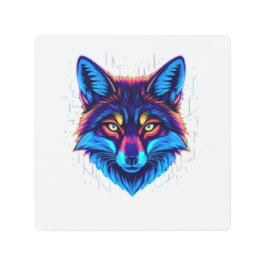 Impresión En Metal Neon Fox Face – Vibrant Glowing Design