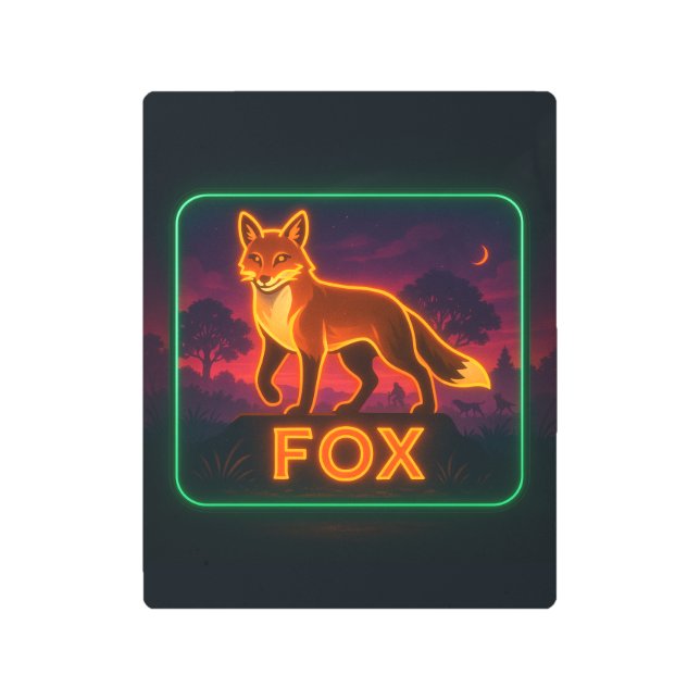Impresión En Metal Neon Fox Rótulo (Anverso)
