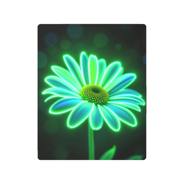 Impresión En Metal Neon Green Flower Metal Print | Glowing Daisy Wall (Anverso)