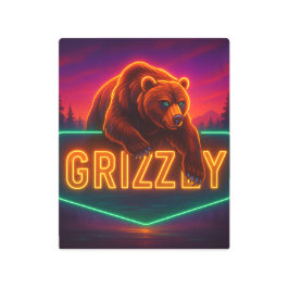 Impresión En Metal Neon Grizzly Sign