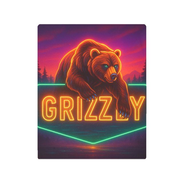 Impresión En Metal Neon Grizzly Sign (Anverso)