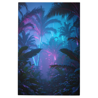 Impresión En Metal Neon Jungle ropical Night Lights
