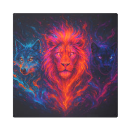 Impresión En Metal Neon Spirit Trio – Wolf Lion Panther