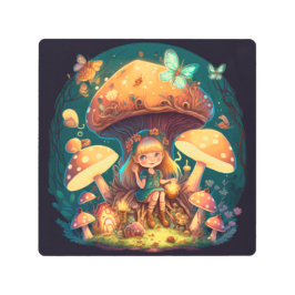 Impresión En Metal Niña eleva entre hongos