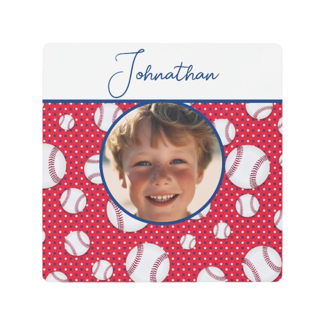 Impresión En Metal Niños Béisbol Personalizado Azul Blanco Rojo Foto  (Anverso)