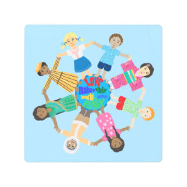 Impresión En Metal Niños del mundo tomados de la mano