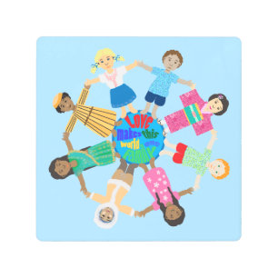 Impresión En Metal Niños del mundo tomados de la mano