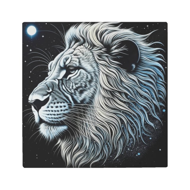Impresión En Metal Nocturna de León Celestial Sky Ai Art (Anverso)