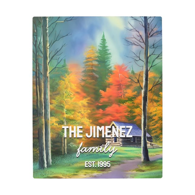 Impresión En Metal Nombre de familia simple y elegante acuarela de ca (Anverso)