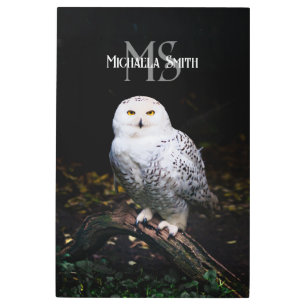 Impresión En Metal Nombre personalizado del monograma de búho de niev