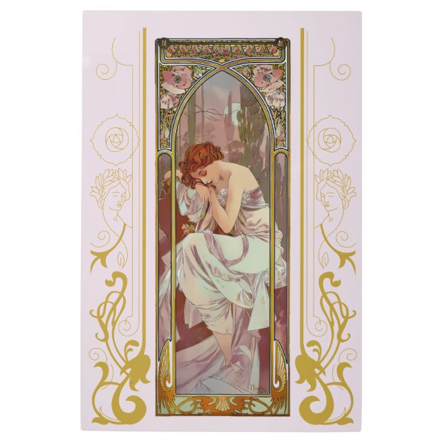 Impresión En Metal Noveau Art Alphonse Mucha Noche (Anverso)