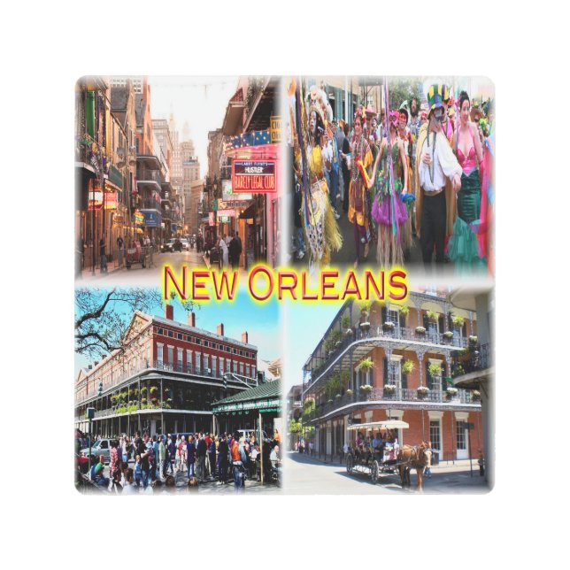 Impresión En Metal Nueva Orleans - Calle Bourbon - Mardi Gras - (Anverso)