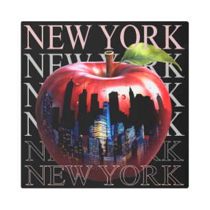 Impresión En Metal Nueva York La gran ciudad de la silueta de frutas 