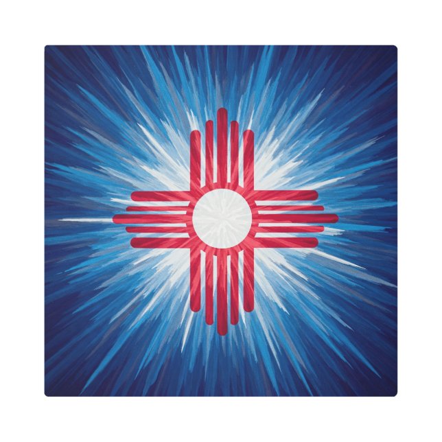 Impresión En Metal Nuevo México Blanco Rojo y Azul (Anverso)