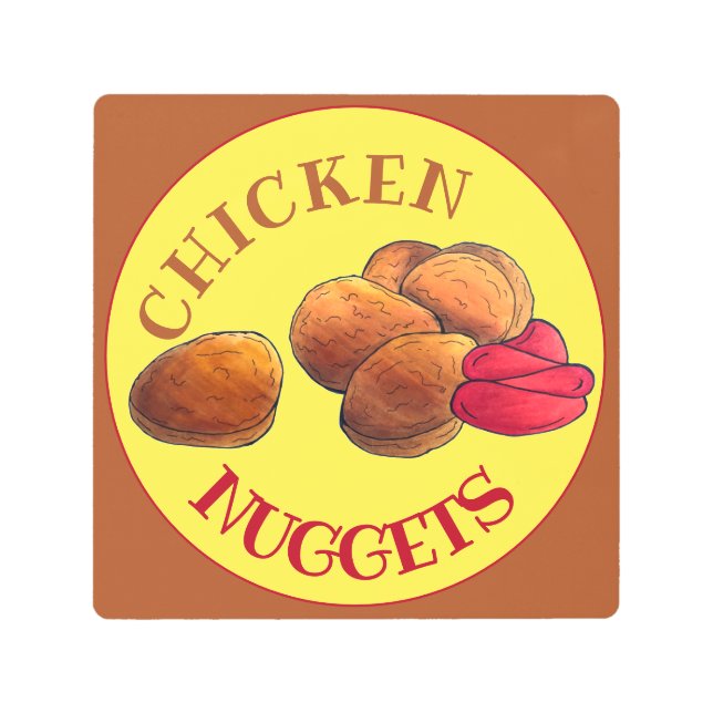 Impresión En Metal Nuggets de pollo con comida chatarra de Ketchup (Anverso)