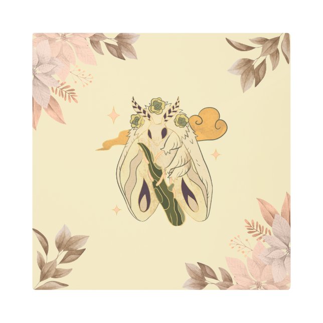 Impresión En Metal Obra gráfica mística, polilla beige (Anverso)