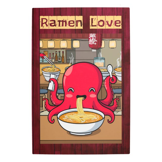 Impresión En Metal Octopus comiendo Ramen en una barra de fideos japo (Anverso)