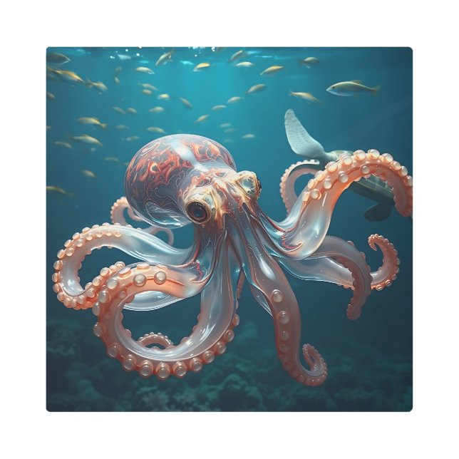 Impresión En Metal Octopus lúdico en el mar profundo (Anverso)