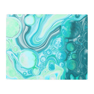 Impresión En Metal Olas azules, turquesas y burbujas