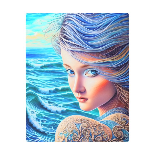 Impresión En Metal Olas oceánicas de Chica azul Fantasía Material art (Anverso)