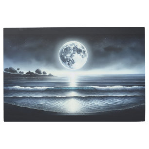 Impresión En Metal Olas oceánicas iluminadas por luna Celestial Noctu