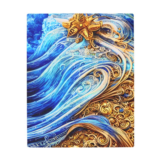 Impresión En Metal Ondas oceánicas azules modernas (Anverso)