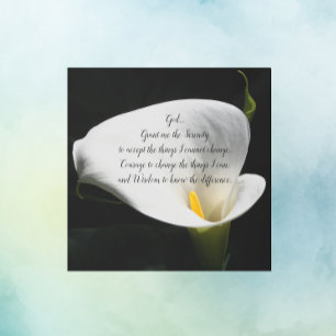 Impresión En Metal Oración inspiradora de serenidad Calla blanca Lily