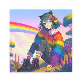 Impresión En Metal Orgullo lésbico de Chica anime LGBTQIA+